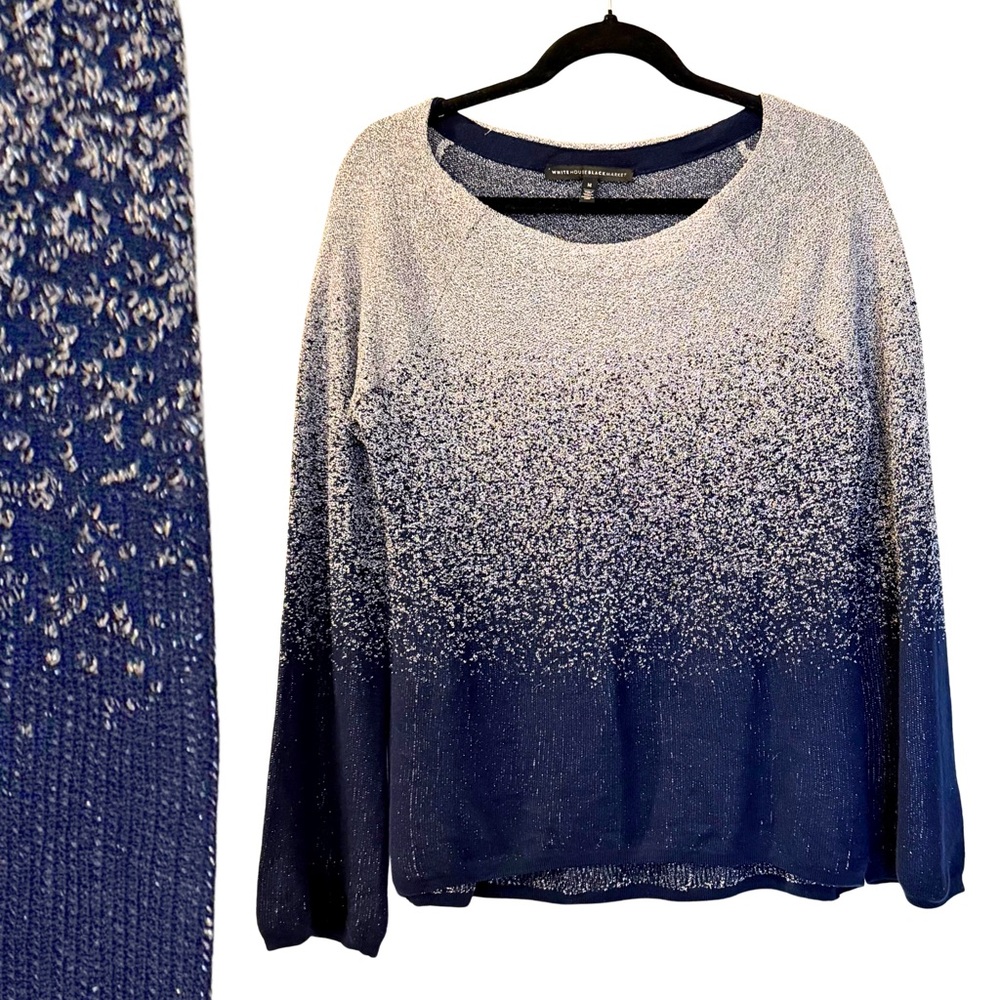 Med - VGC - Blue Silver Ombré Boatneck Sweater by White House Black Market